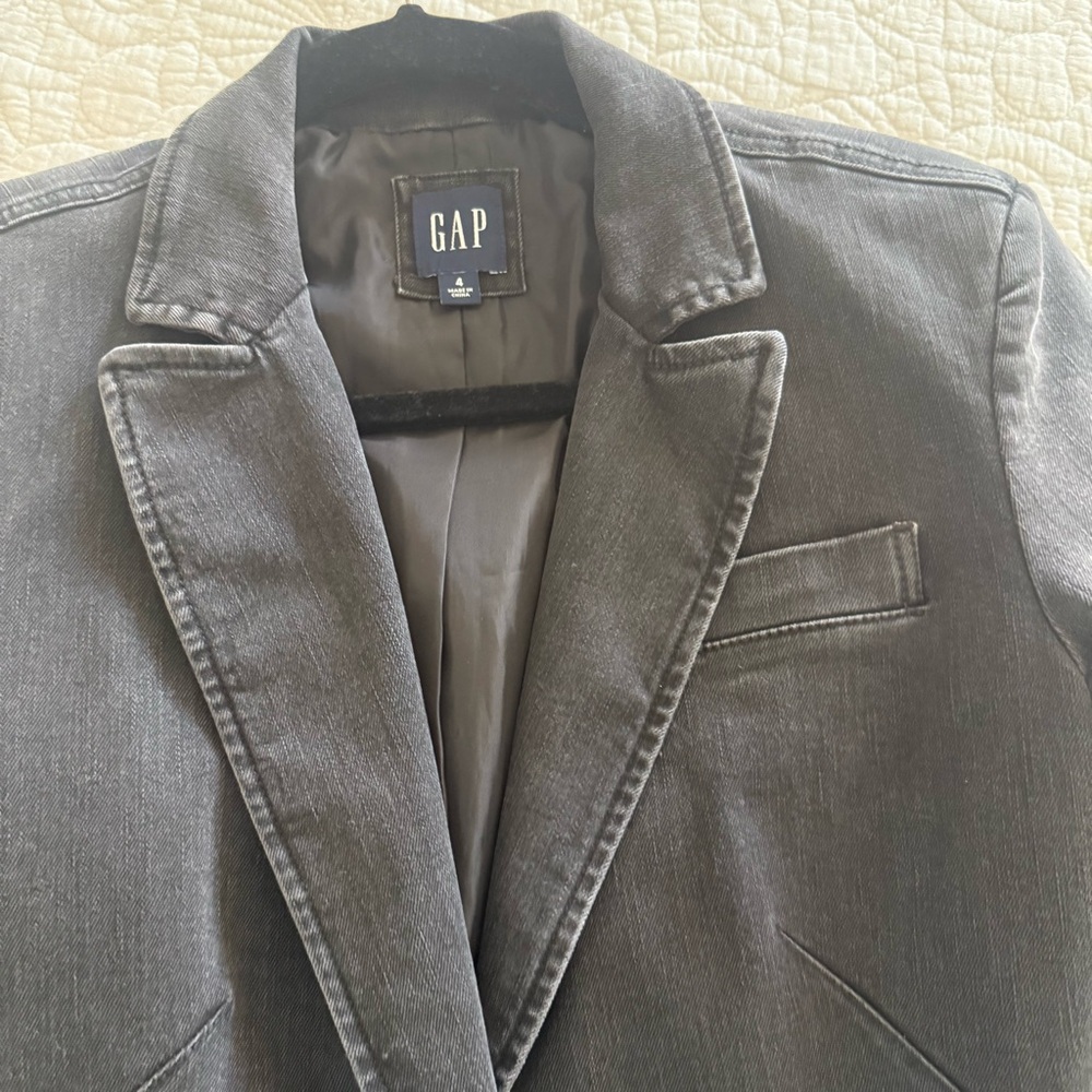GAP Black denim Single-Button Tailored Blazer - image 3